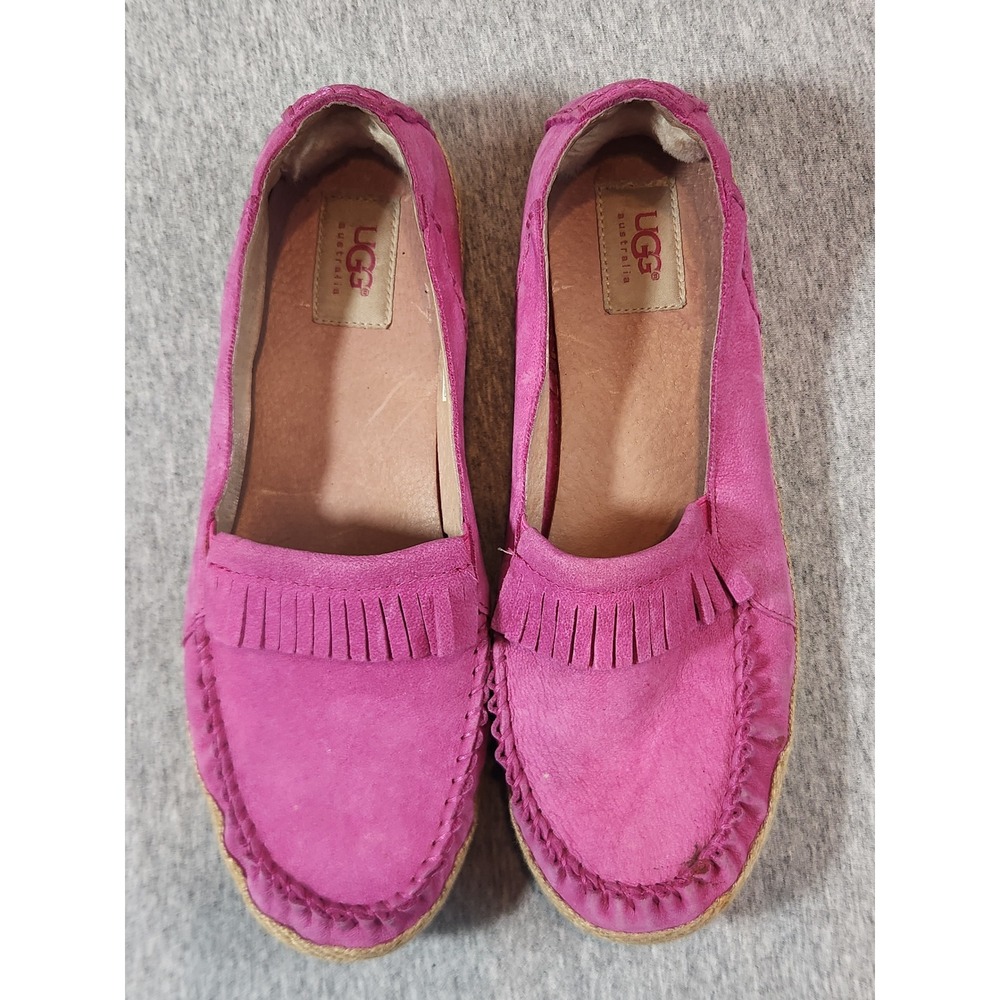 UGG Australia Moccasin Loafers Womens Size 8 Pink Kiltie Fringe Espadrille